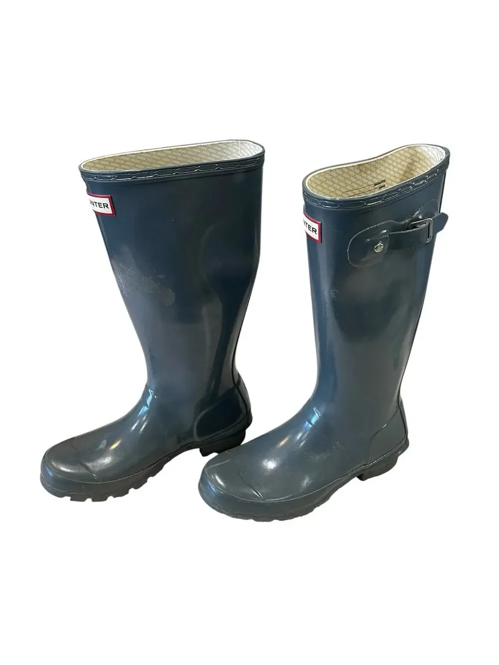 Hunter Original Kids Gloss Outdoor Rain Boots Gray Size US Boys 4 /Girls 5